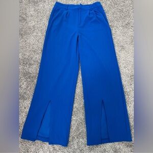 Royal Blue Wide-Leg Pants with Front Slit  – Like New